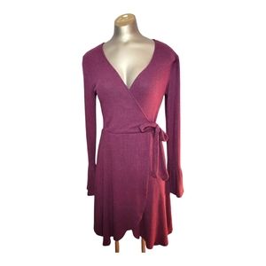 Burgundy Maroon Wrap Sweater Dress Small